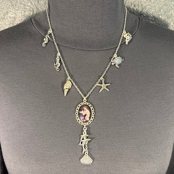 Merrow Celtic Mermaid Mythology Handmade Y Necklace Silver Sea Charms Seashell - Picture 8 of 16